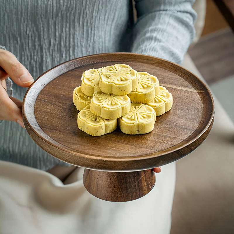 小悠家〖中式高脚果盘〗复古点心盘甜品台展示架客厅木质托盘摆件