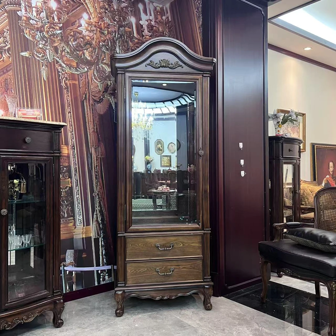 【皇家壹号】美式复古家用别墅做旧雕刻酒柜展示储物柜79*50*205JDW