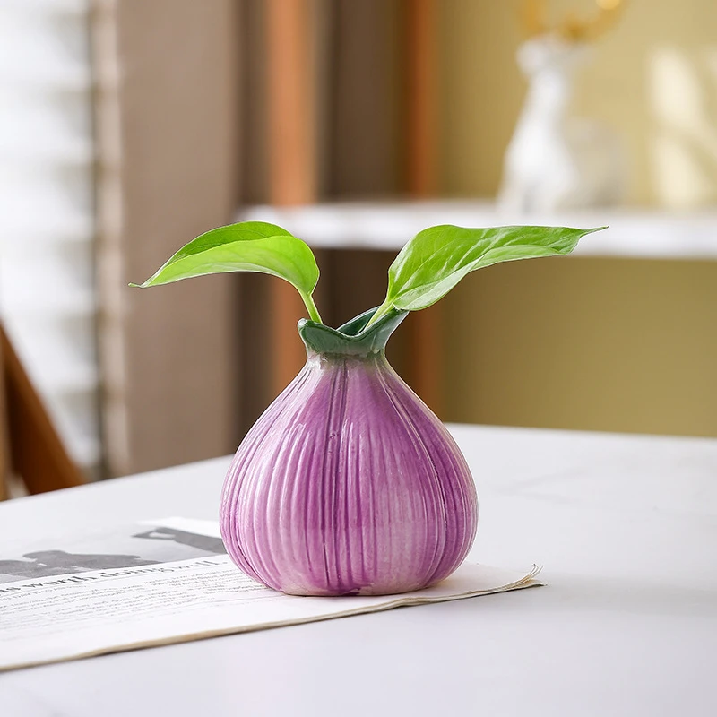 洋葱陶瓷小花瓶摆件客厅插花水培鲜花绿萝绿植桌面装饰轻奢高级感