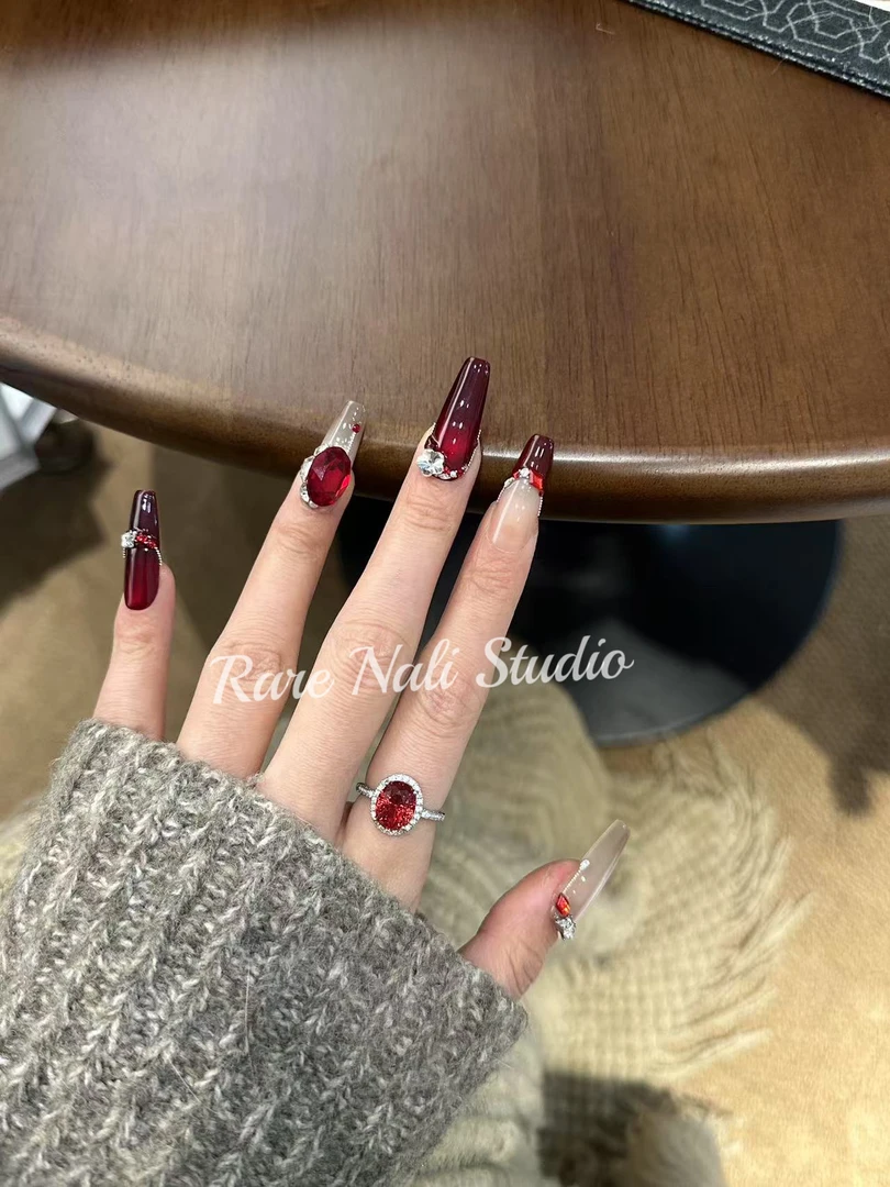 【微醺酒红】rarenailstudio纯手工穿戴甲