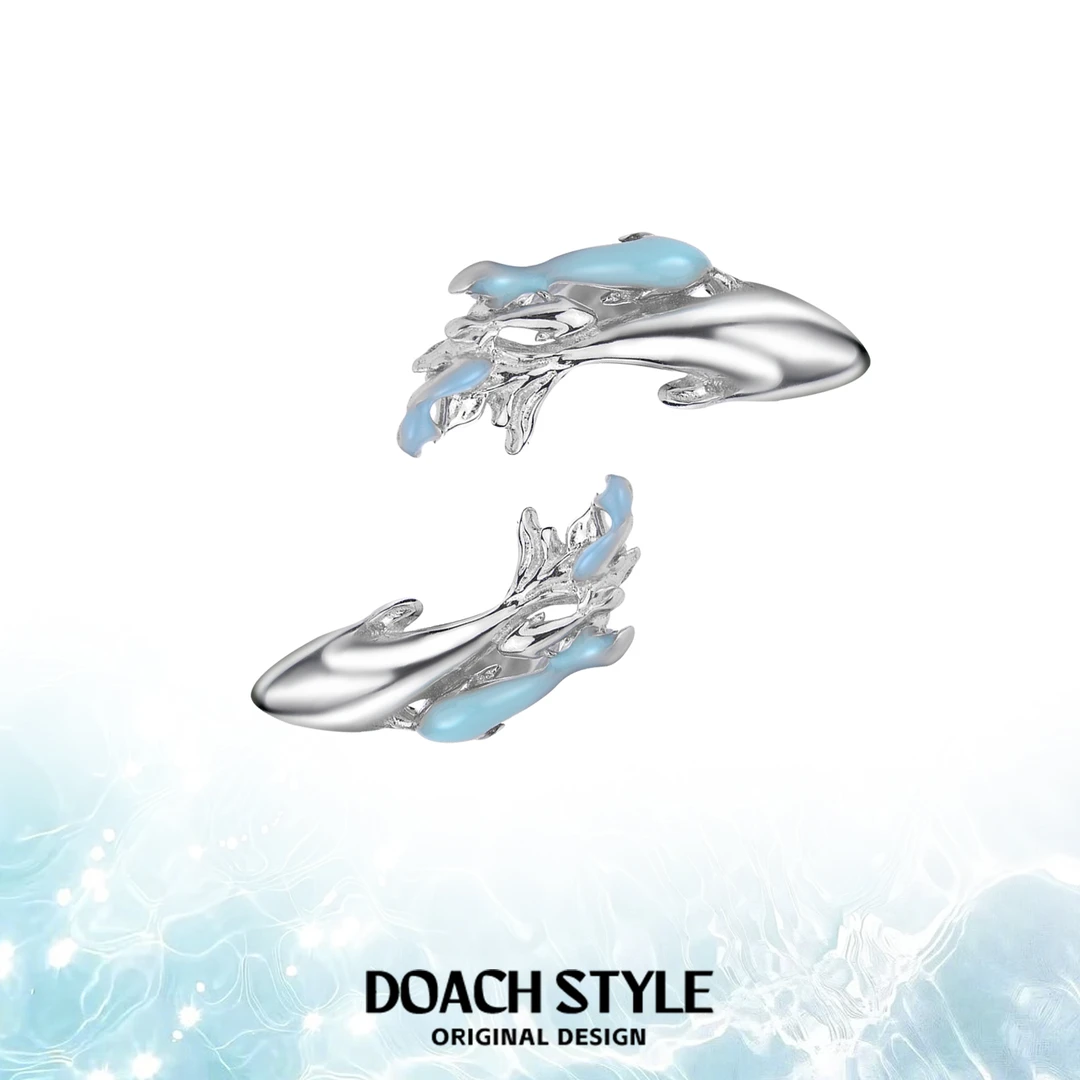 925银耳饰 海域蓝小鱼耳钉小众设计风高级感鱼形耳饰冷淡风耳环女