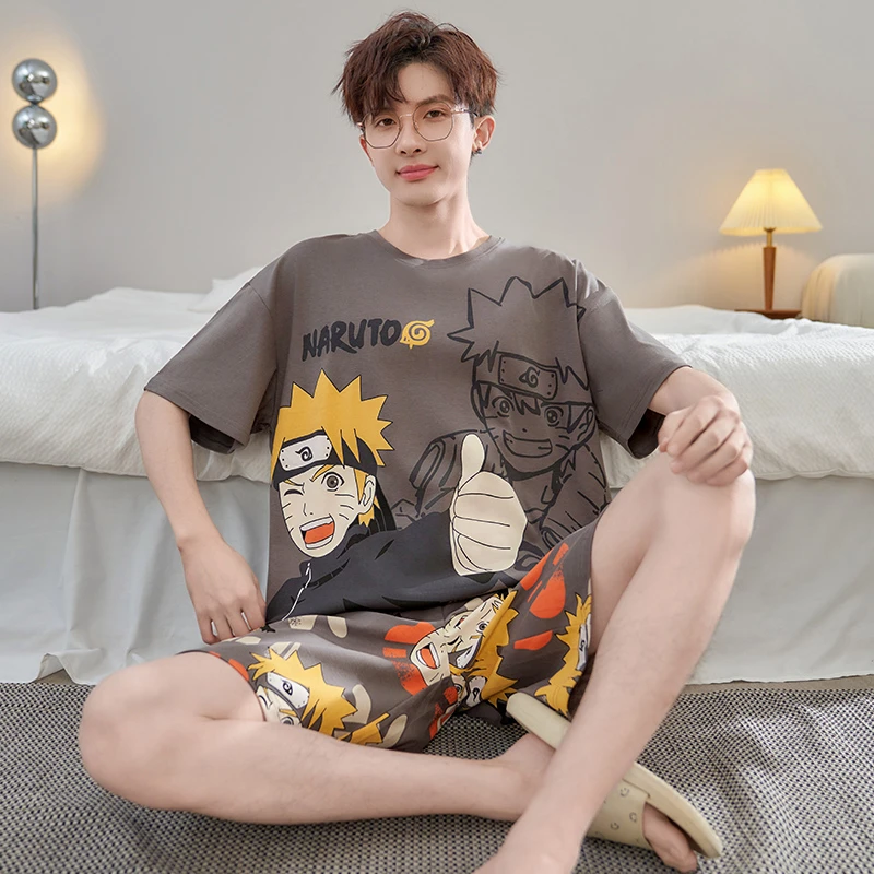 青少年睡衣纯棉夏季薄款短袖短裤卡通夏天大码学生家居服男士套装