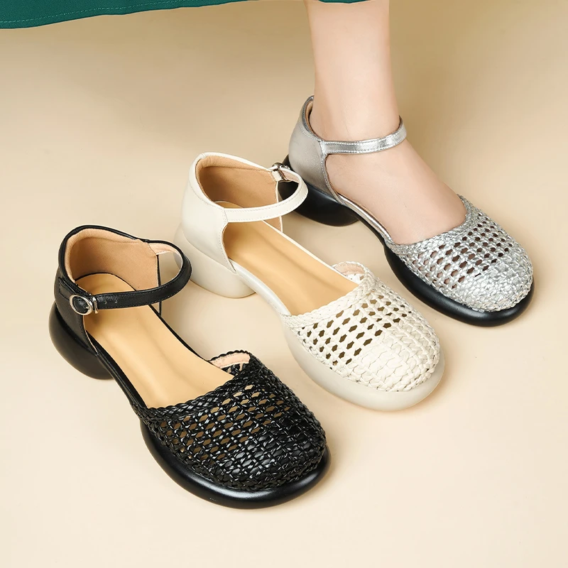 包头凉鞋女夏外穿配裙子高级感真皮平底外出百搭时尚镂空网红女鞋
