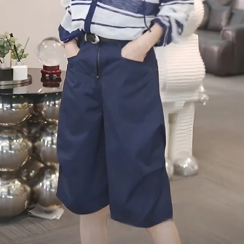 2025夏季新款纯色立体裁剪五分休闲裤女潮流洋气巨显瘦阔腿裤子