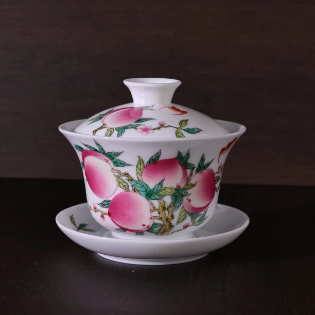 景德镇粉彩九桃三才盖碗