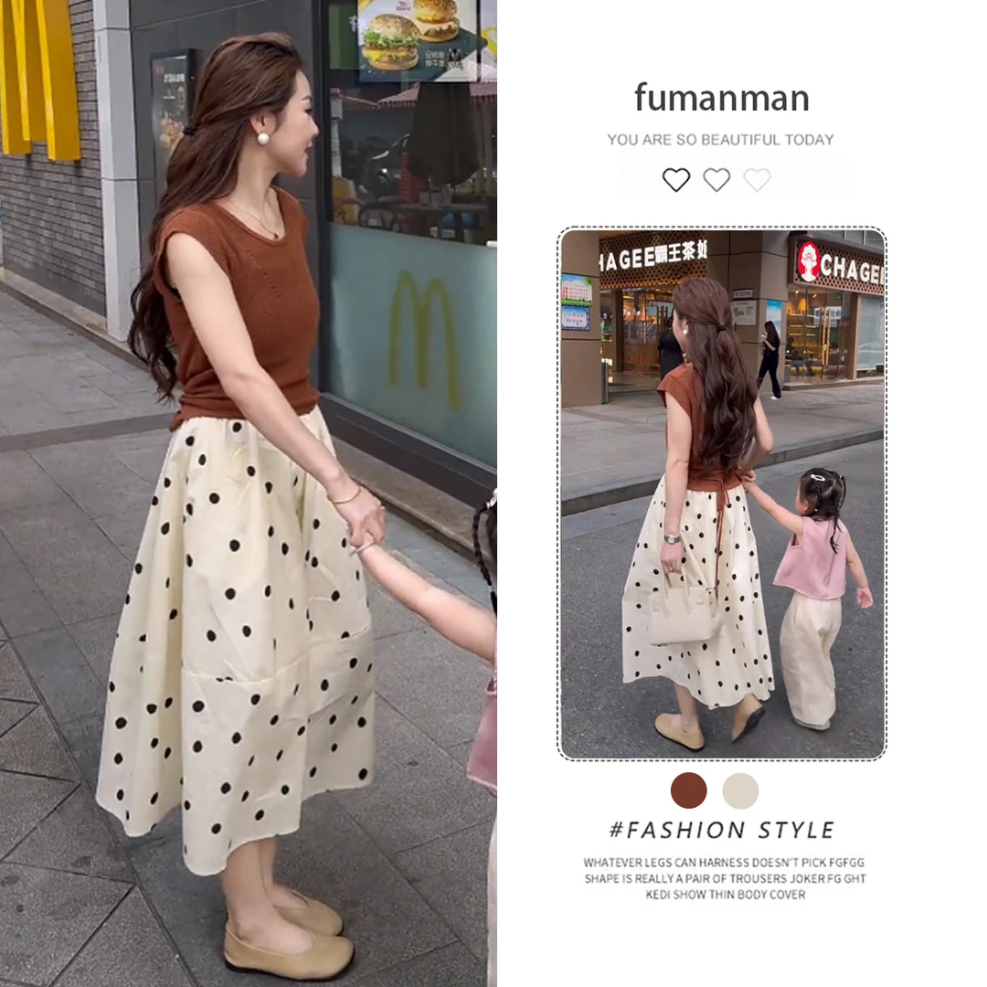 夏季穿搭套装女2025新款韩系时尚减龄上衣搭显瘦波点半身裙两件套