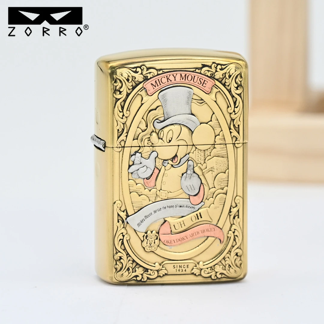 ZORRO佐罗二代三色镶嵌米老鼠男士防风煤油打火机创意打火机礼物