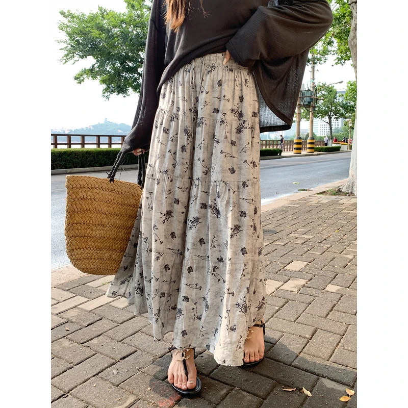 【ALINDM年终大清仓】微胖mm显瘦A字裙子宽松200斤碎花半身AS25743