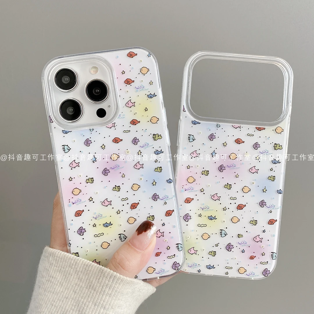 IMD奶油壳适用iphone17promax苹果16手机壳15/14/13/12华为彩色鱼