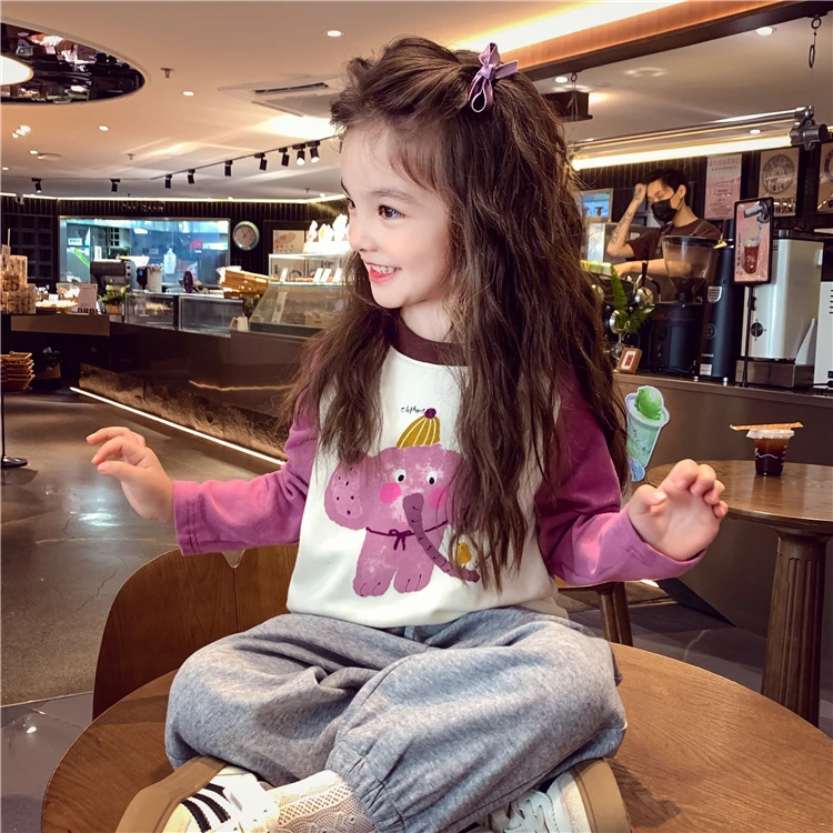 2025新款女童休闲上衣秋装小女孩韩版卡通印花T恤儿童长袖打底衫