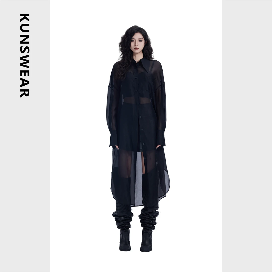 KUNSWEAR/琨丝薇尔25SU 休闲宽松冰透感防晒衬衫上衣 834004020