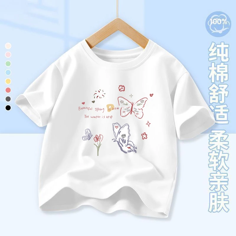 新款儿童夏季短袖长袖上衣可爱女童春秋卫衣洋气百搭圆领多巴胺T