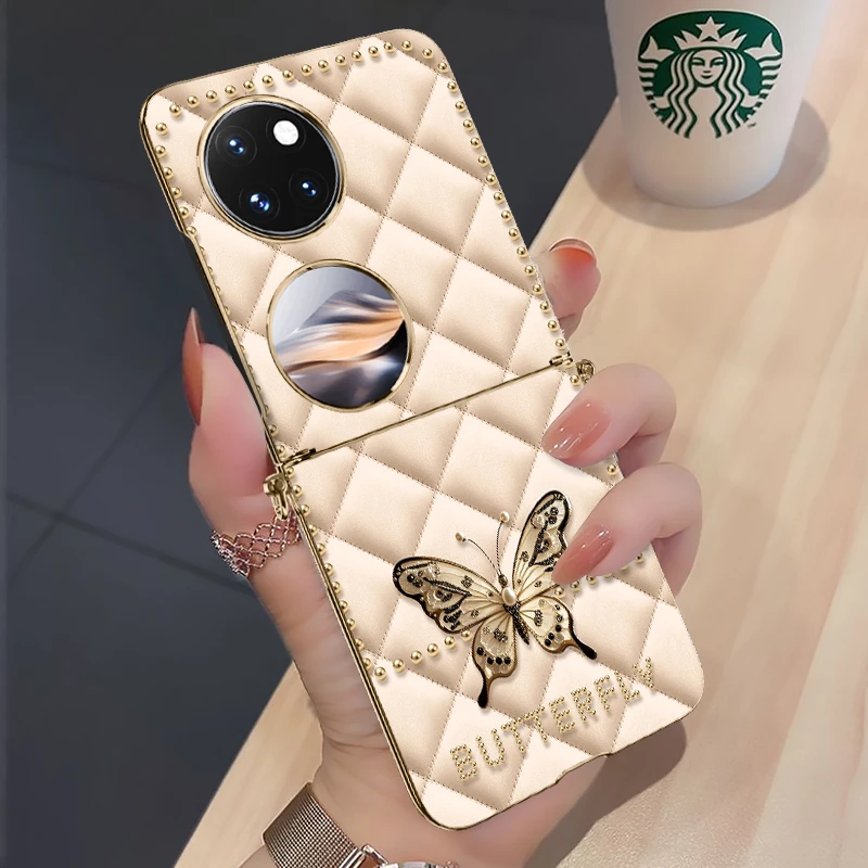 适用华为pocket2香风菱格蝴蝶手机壳p60新款折叠轻奢pocket高级感