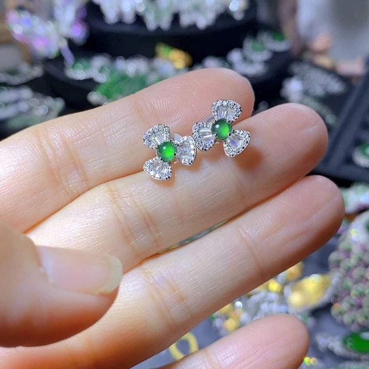 翡翠戒指银S925镶嵌天然翡翠