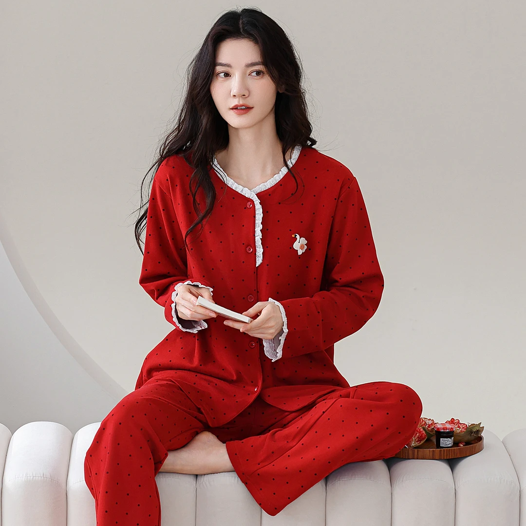 75100秋冬女士睡衣羊毛绒睡衣套装加厚新款秋冬保暖女士家居服
