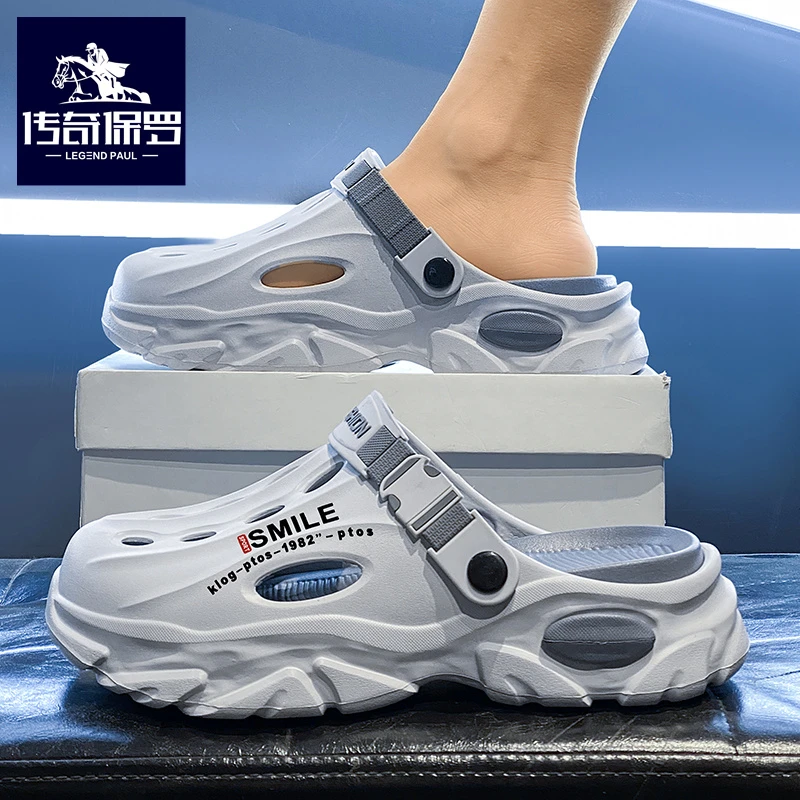 传奇保罗正版拖鞋男夏季外穿踩屎感沙滩运动包头拖鞋男防滑洞洞鞋