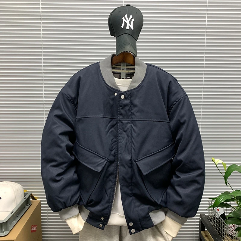美式复古飞行棉服外套男款休闲宽松棒球领大口袋保暖工装棉衣夹克