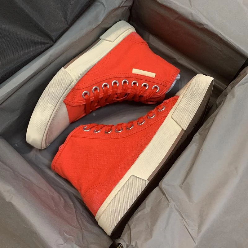 巴黎高帮帆布鞋女ins潮复古2025新款休闲透气脏脏做旧半拖乞丐鞋