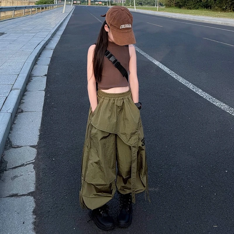 女童夏季新款2025时尚韩版洋气休闲背心个性阔腿休闲裤两件套潮酷