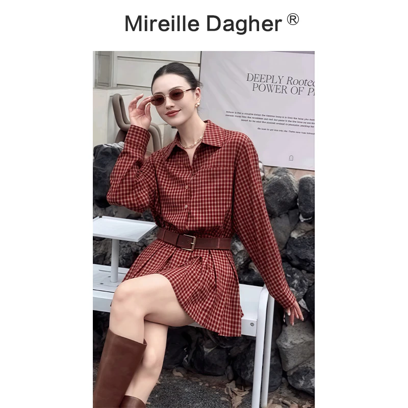 米莱Jiaer/早秋新款时尚格子百褶衬衫+短裤两件套套装28161裙子