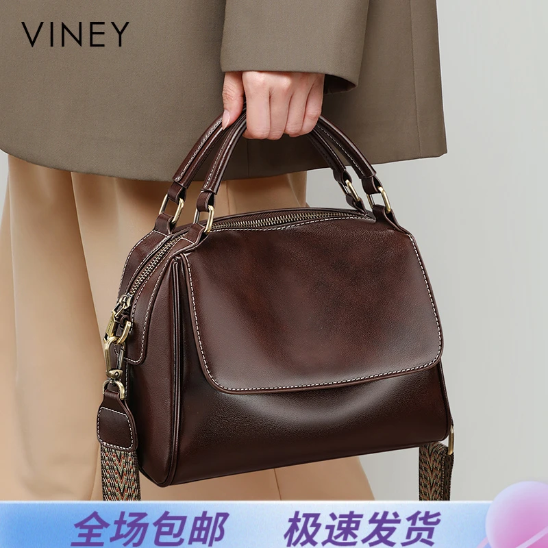 Viney真皮包包女高级感斜挎复古手提枕头包生日礼物送女友送老婆