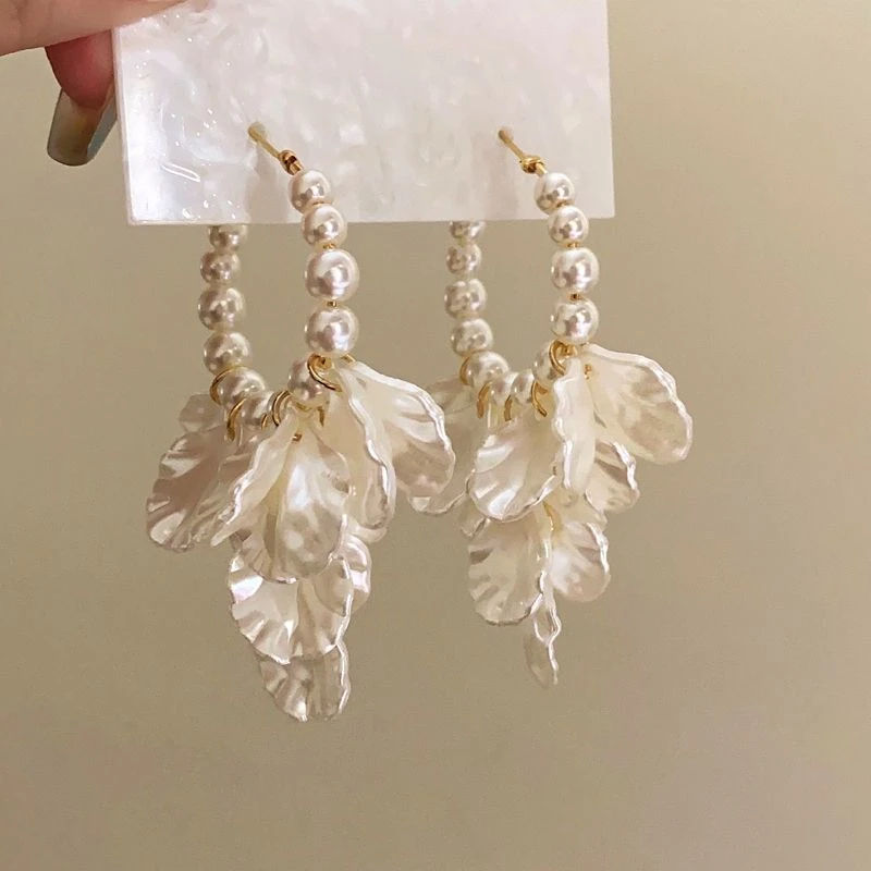 合金耳饰 「花事」温柔仙气法式复古珠珠耳圈花瓣流苏耳环小众耳钉