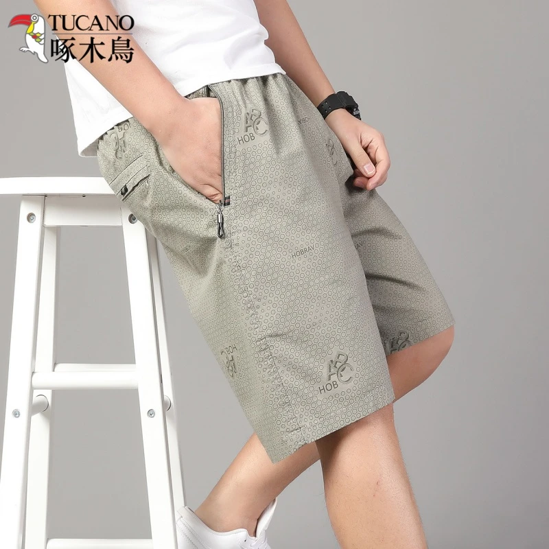 啄木鸟夏季短裤男士纯棉运动爸爸五分裤居家沙滩裤中老年宽松透气