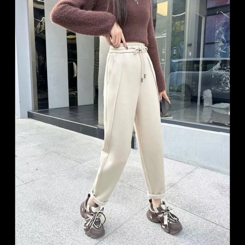 新款针织长裤秋冬季加绒加厚保暖设计感休闲直筒裤2737