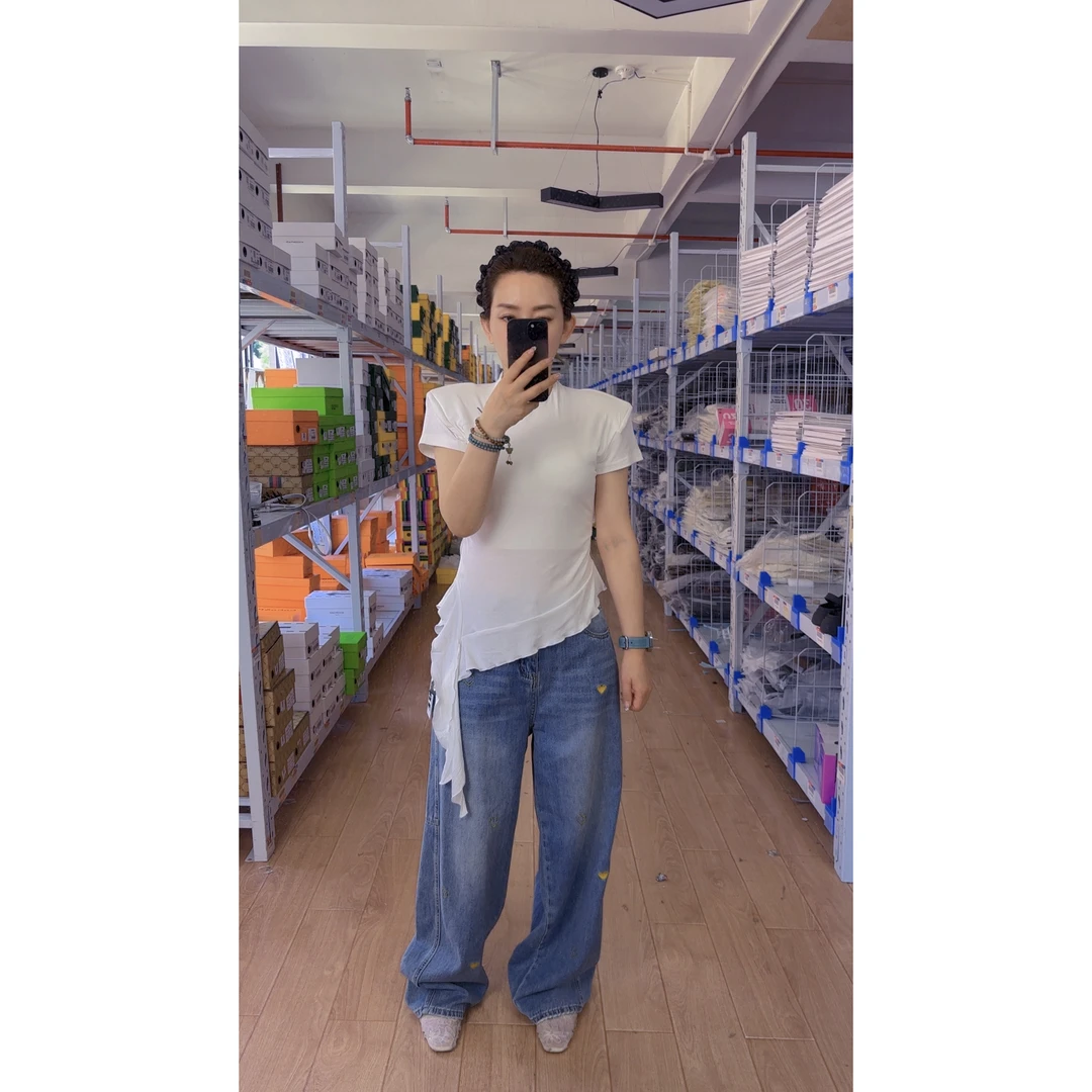 606/3398-1/135 斜领短袖T恤女夏季新款不规则显瘦别致上衣