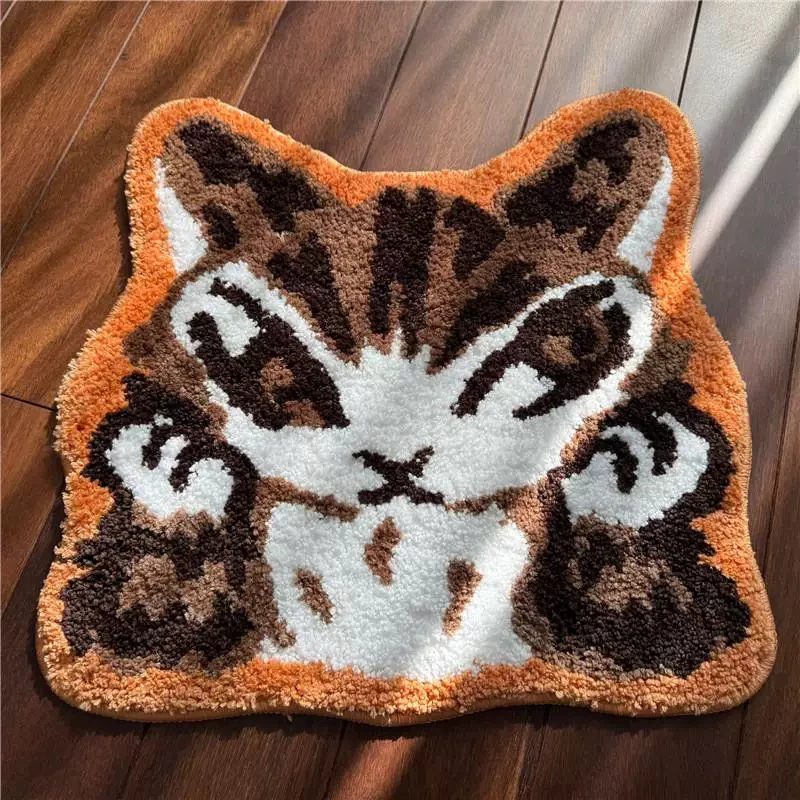 日系卡通橘色猫咪地垫地毯50*50厘米