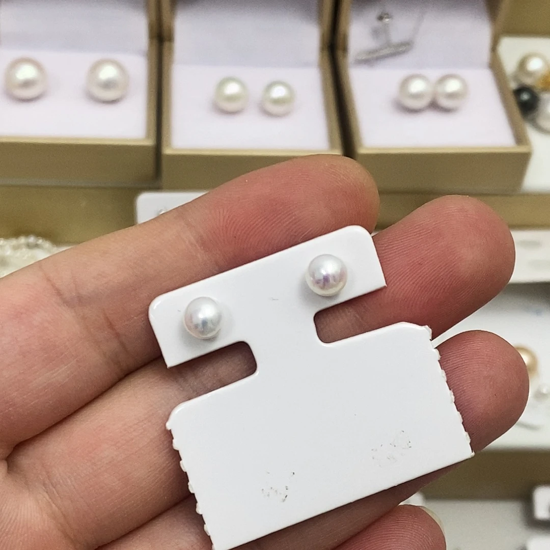 6m极光珍珠耳钉淡水珍珠银S925镶嵌