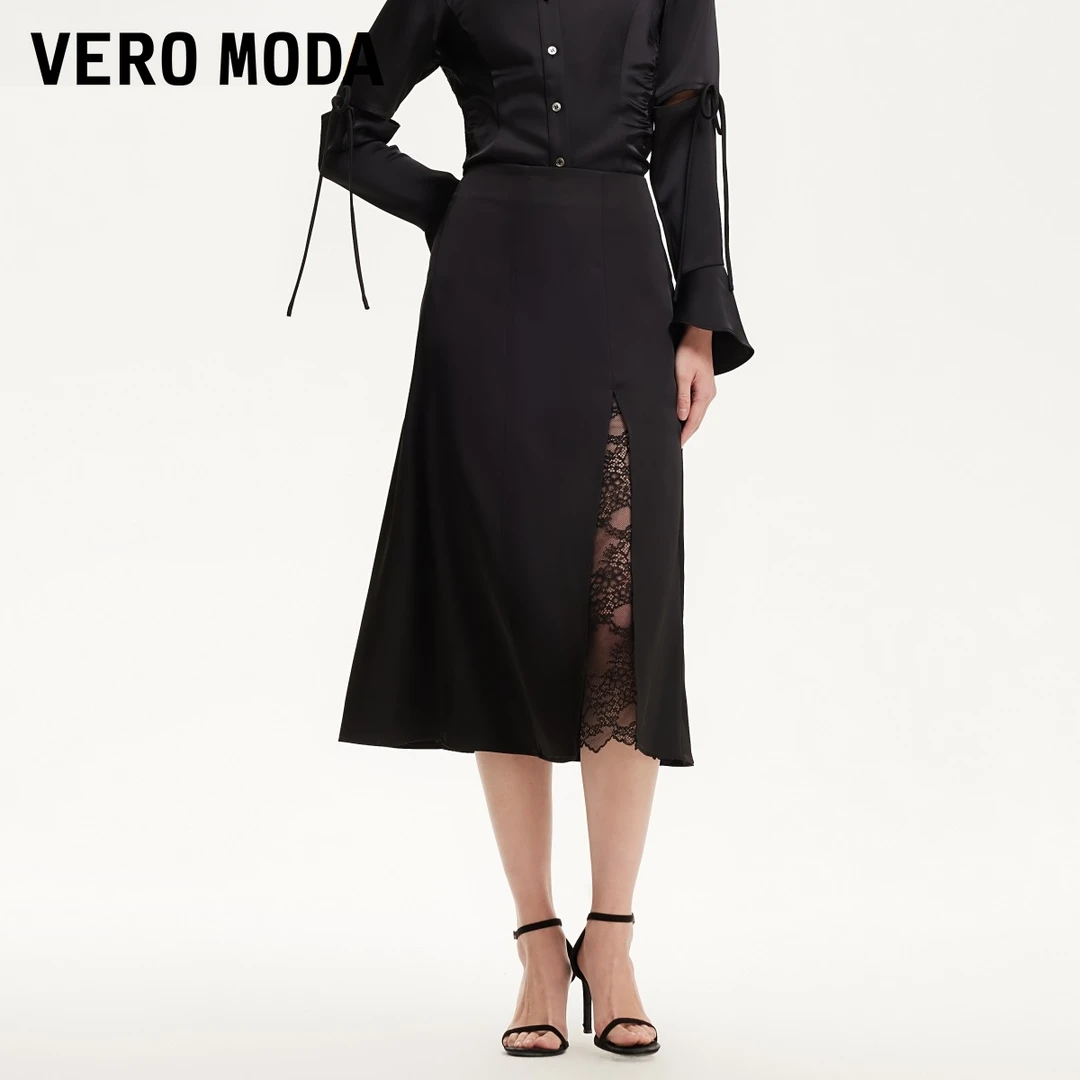 Vero Moda半身裙女【步步生花】新款光泽感面料蕾丝百搭325116037