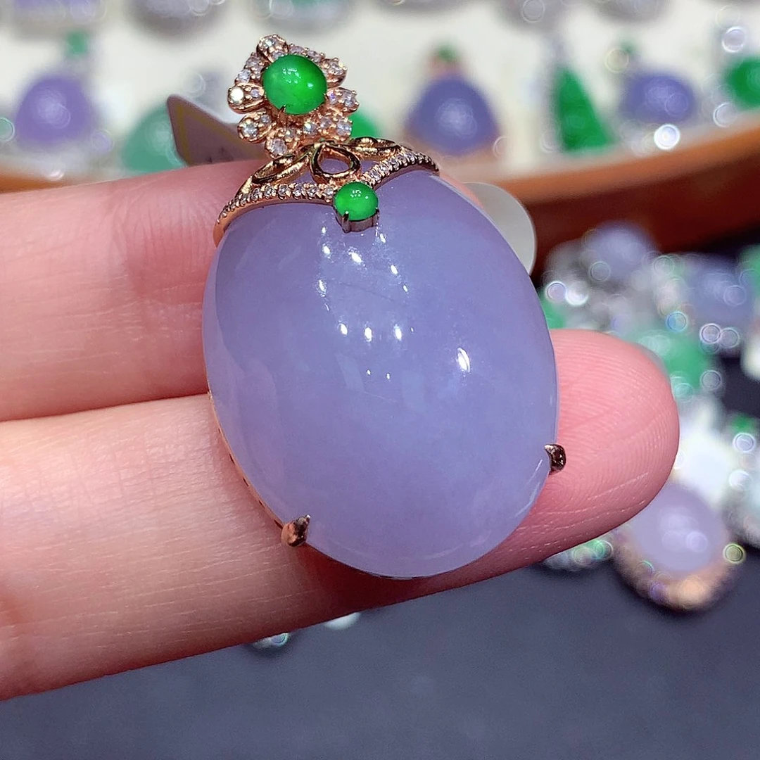 翡翠18K金镶嵌吊坠(不含链)