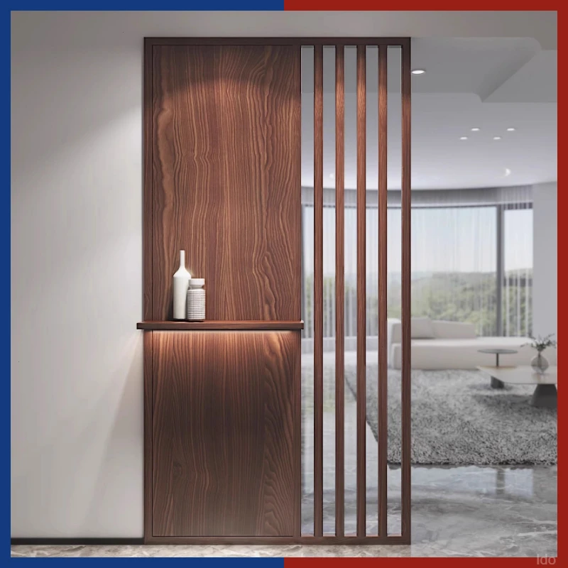 新款新中式木质格栅屏风隔断客厅装饰入户进门玄关简约纯实木背景