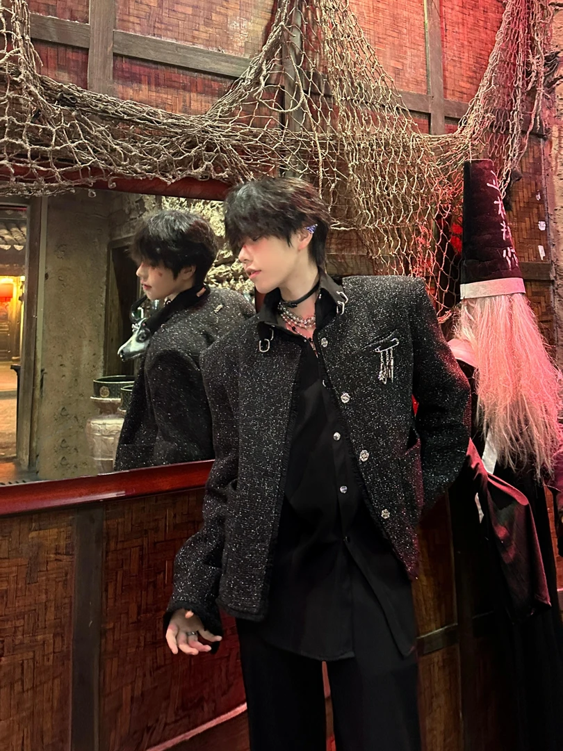 轻奢小香风短款垫肩外套男春秋痞帅高级感