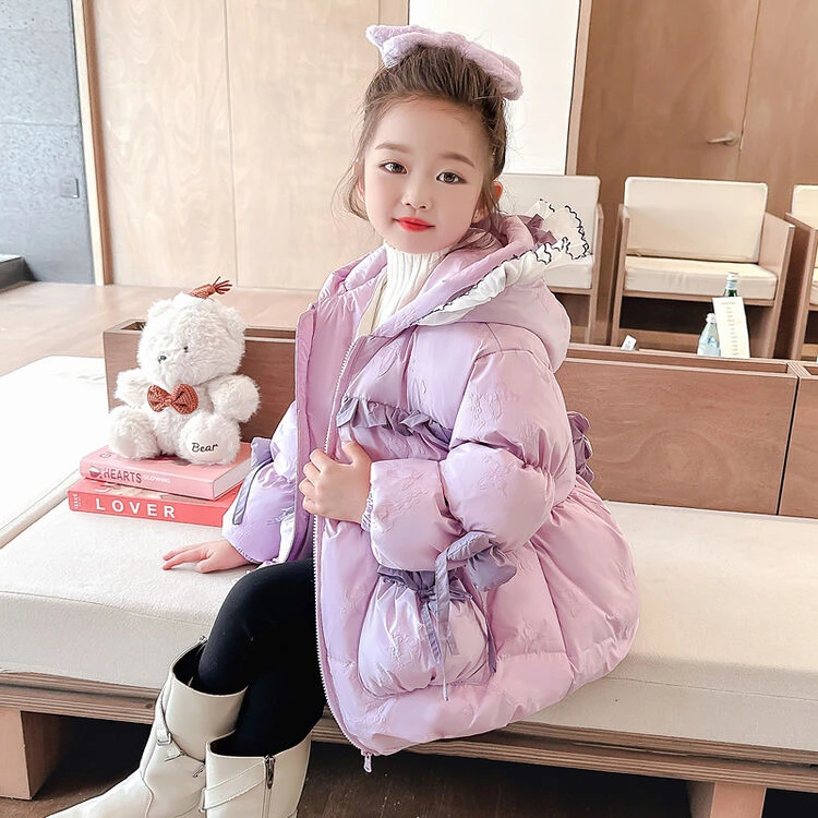 女童加厚加绒棉衣女孩子棉袄儿童棉服蝴蝶结棉衣