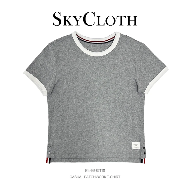 SkyCloth 春季新款简约立体圆领纯色短袖T恤清新百搭F25C1078