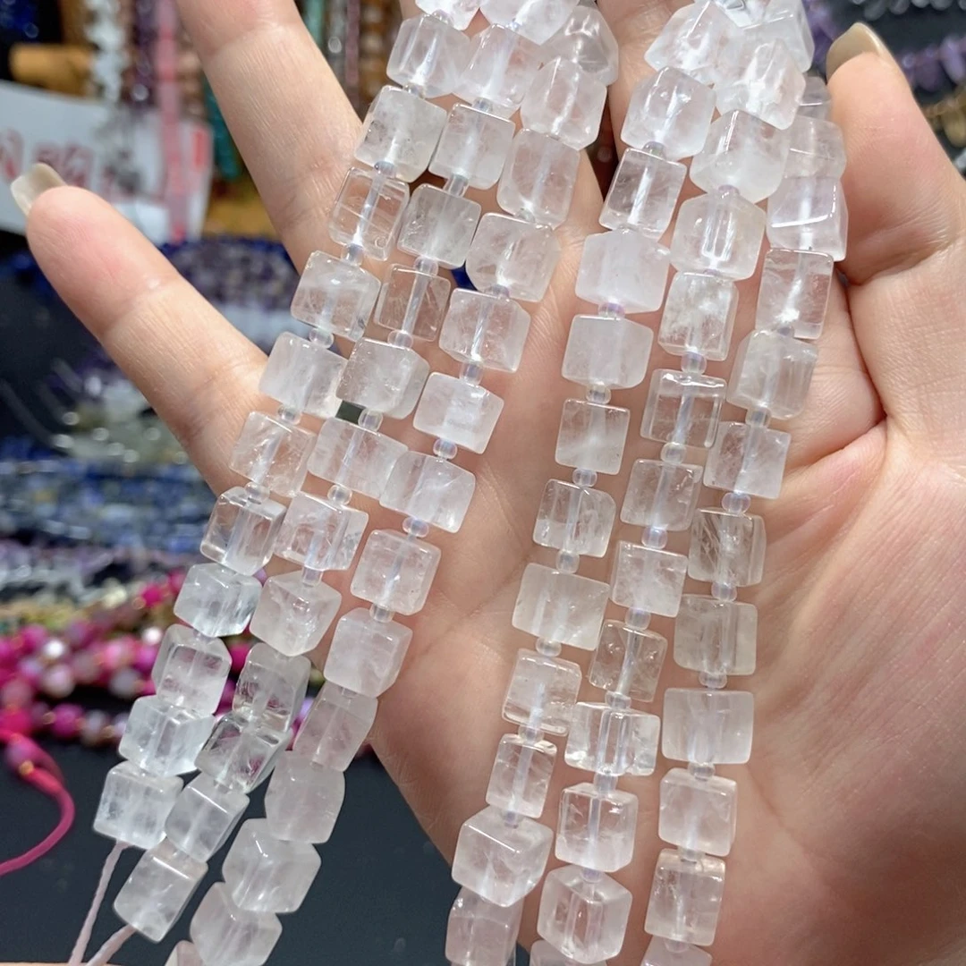 玛瑙/玉髓合金珠宝半成品白水晶方糖一条卡8mm
