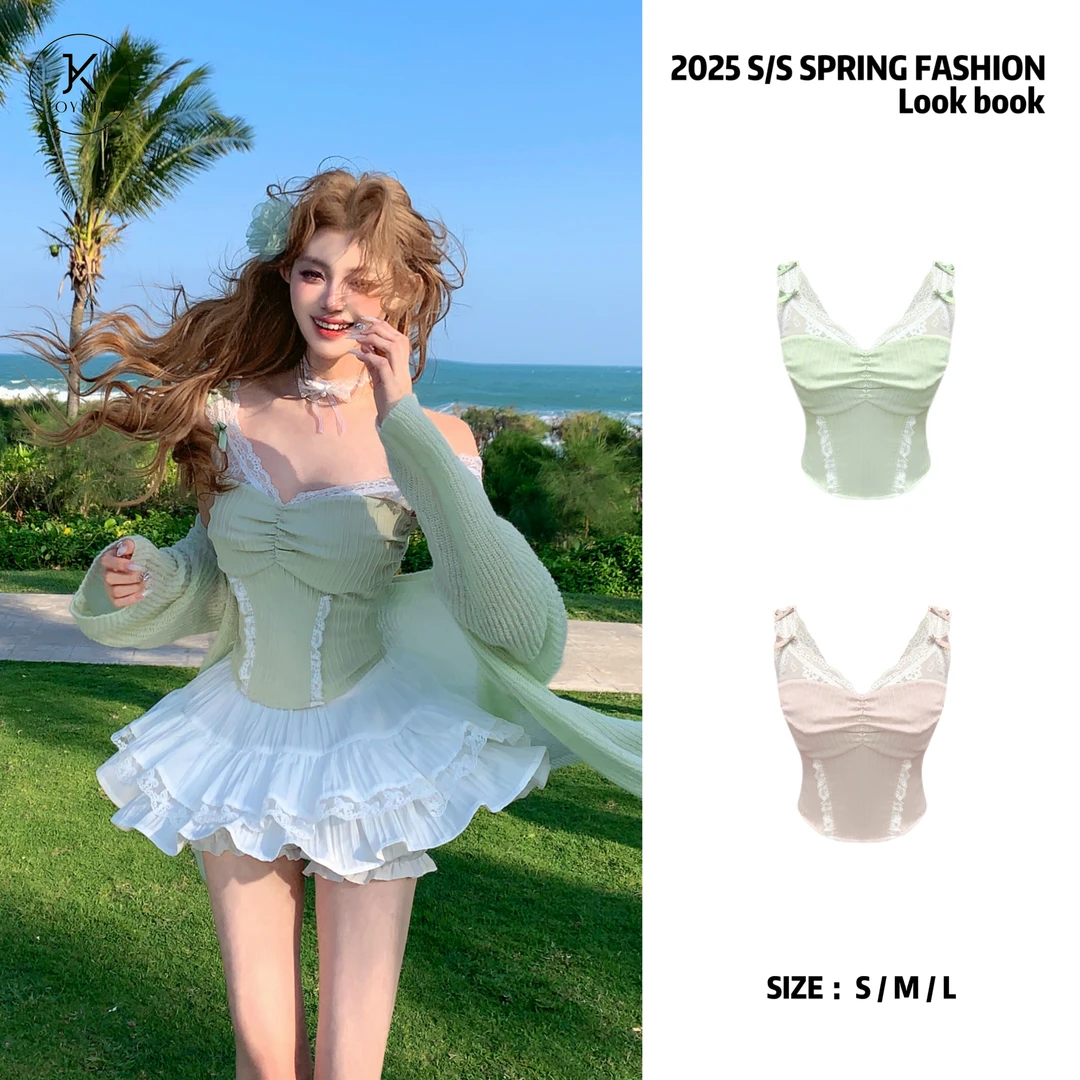 JOY KIKI金金【氧气云朵】春季元气少女蕾丝拼接上衣J25A060