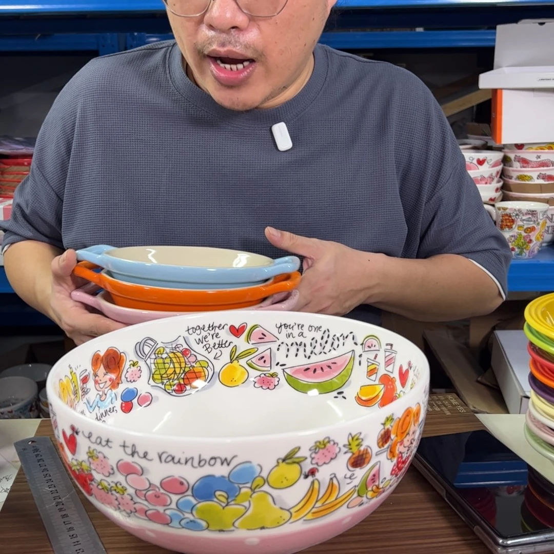 陶瓷26大和面汤碗粉色波点