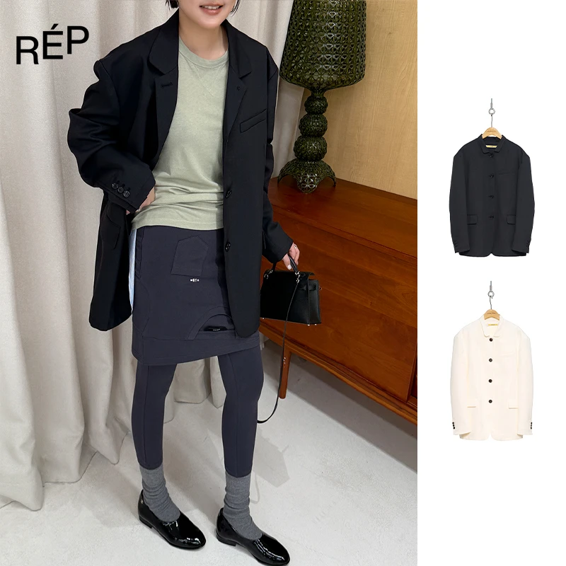 【7折】REP-PUSHBUTTON设计师品牌女装黑色/白色廓形西装（特价NO退）