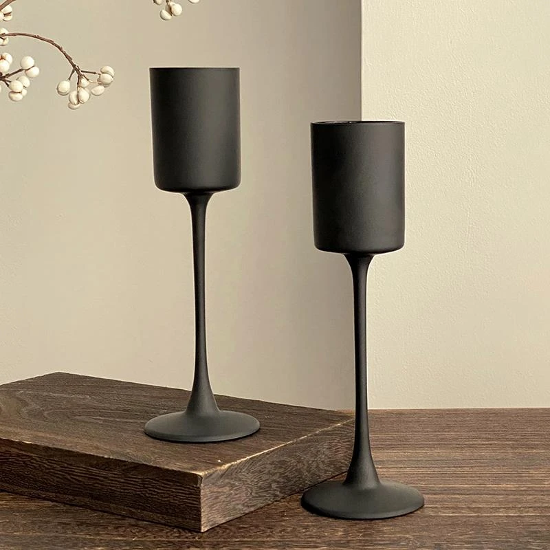 大圣磨砂黑直筒玻璃高脚杯鸡尾酒杯小众高级感香槟甜酒杯果汁杯子