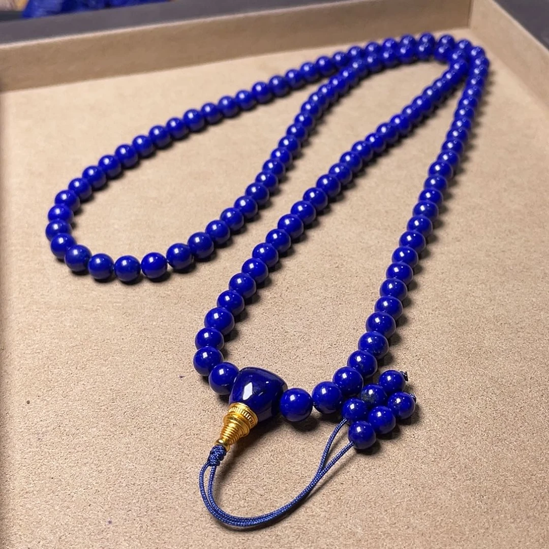 青金石银S925镀金镶嵌精品佛珠108颗7.5mm