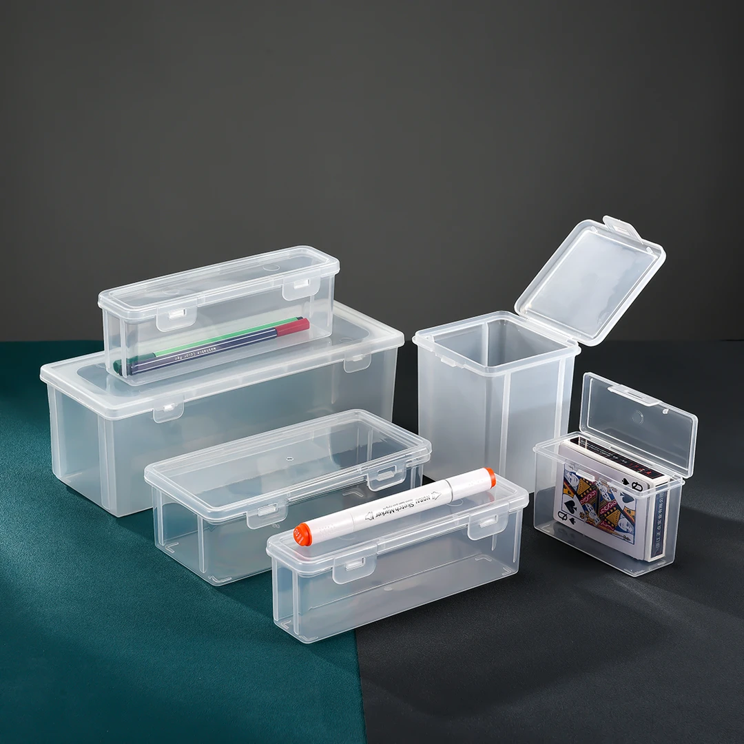翻盖式空盒大容量透明收纳盒PP塑料盒储物盒家用文具零件整理盒子