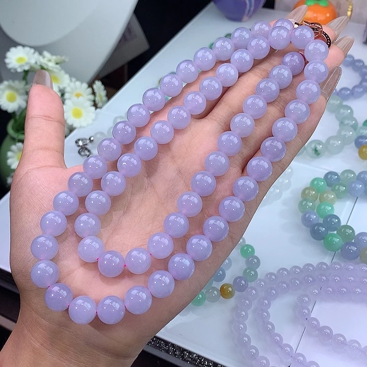 翡翠未镶嵌手链紫罗兰项链
