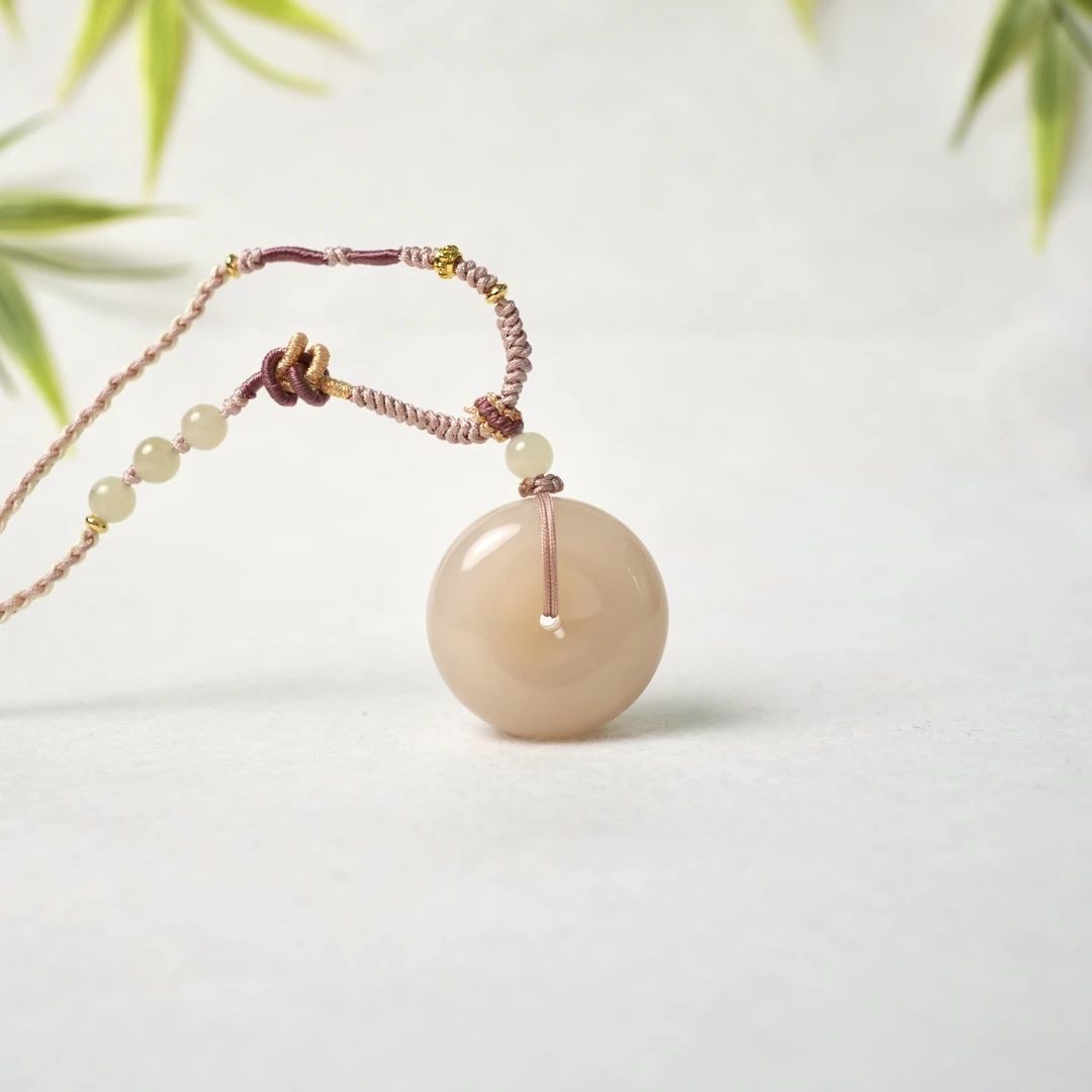 30mm红藕粉平安扣纯天然和田玉正宗青海野牛沟上等平安扣时尚女款