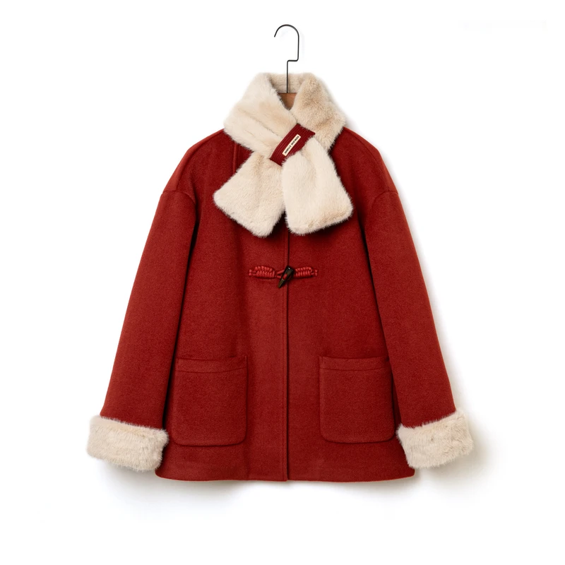 【红袖添香】穿出中式美~羊毛+羽绒加厚女士毛呢短款大衣