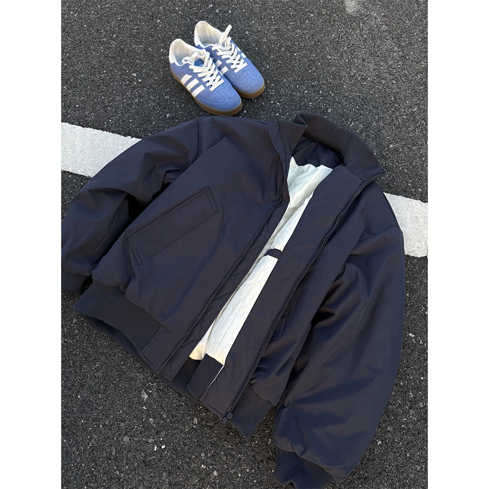 cleanfit藏青色飞行夹克棉服男款冬季美式bomber短款立领棉衣外套