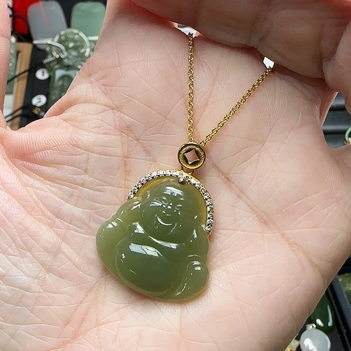 和田玉银S925镶嵌吊坠(赠链)