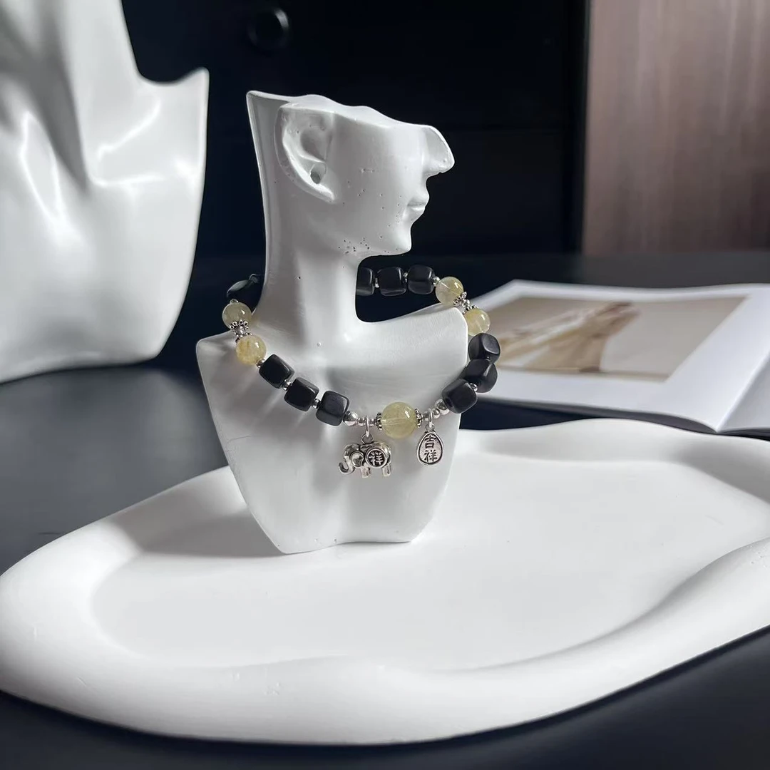 925银木质手链 文艺复古S925小象手链H5519